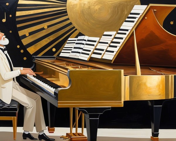 Distinguished Man in White Suit Playing Grand Piano