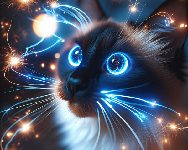 Close-up of Siamese Cat with Blue Eyes and Sparks