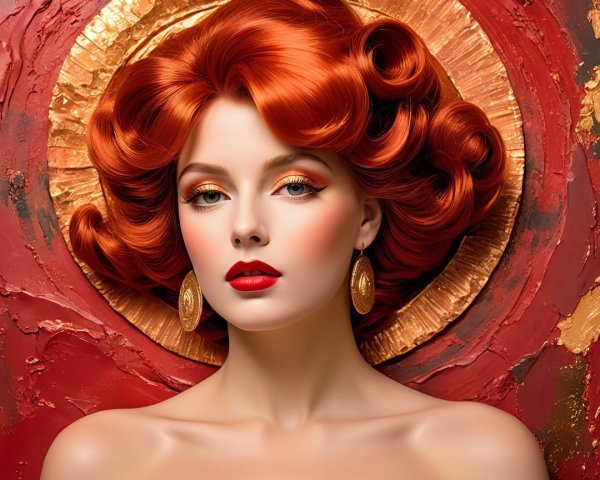 Portrait of a Woman with Red Hair and Gold Accents