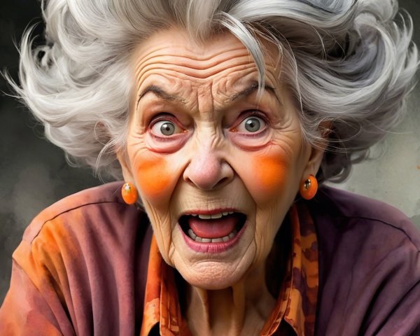 Elderly Woman with Silver Hair and Intense Expression