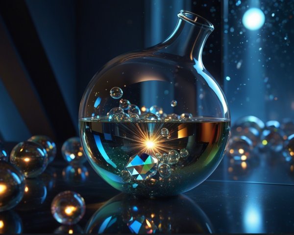 Translucent Glass Flask with Colorful Liquid and Crystals