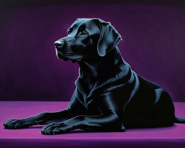Black Labrador Retriever on Purple Background Portrait