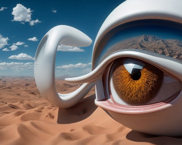 Surreal Landscape with Giant Abstract Eye Sculpture