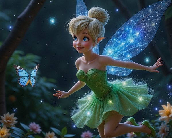 Whimsical Fairy in a Magical Flower-filled Forest