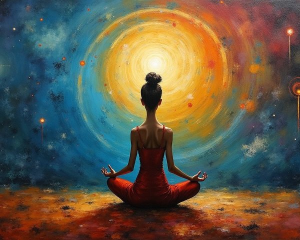 Serene Figure Meditating in a Colorful Cosmic Scene