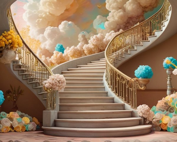 Elegant Grand Staircase with Floral Arrangements