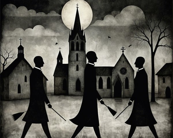 Monochromatic Landscape with Silhouetted Figures