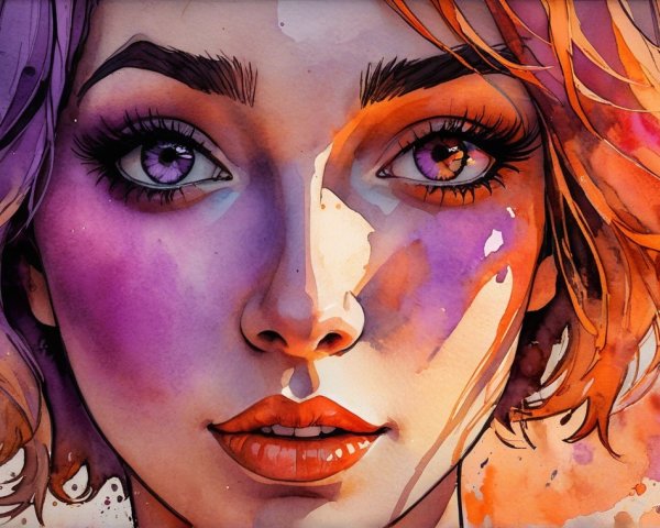 Vibrant Watercolor Portrait of a Young Woman