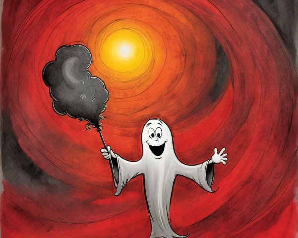 Cheerful Cartoon Ghost with Colorful Background