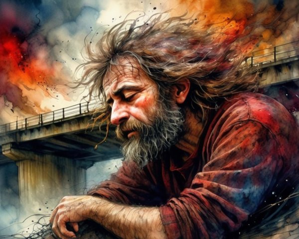 Rugged Man in Contemplation with Colorful Background