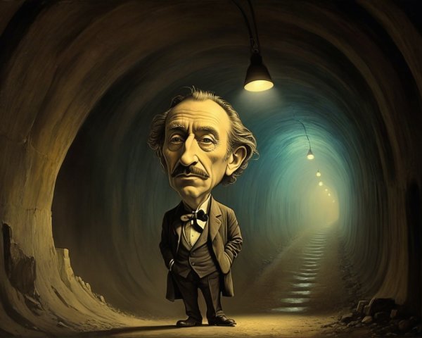 Caricature of a Man in Formal Attire in a Tunnel