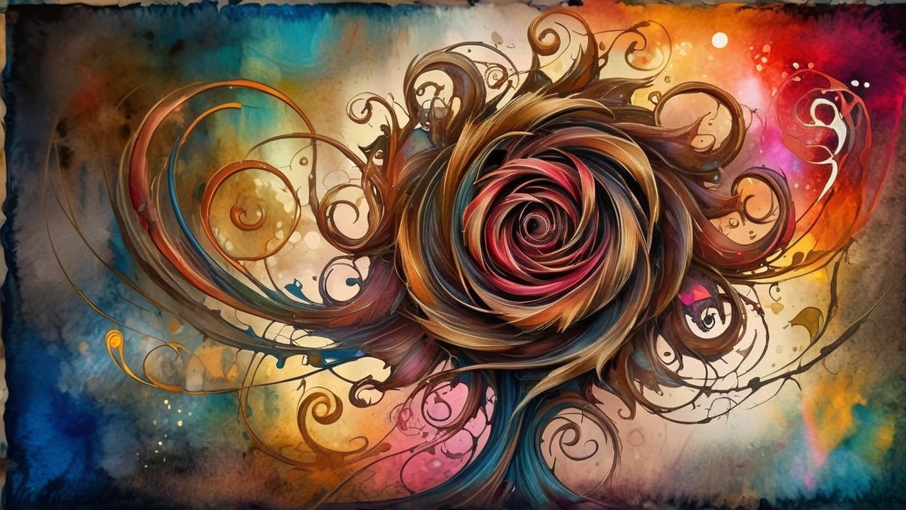 Intricate Stylized Rose with Vibrant Abstract Patterns
