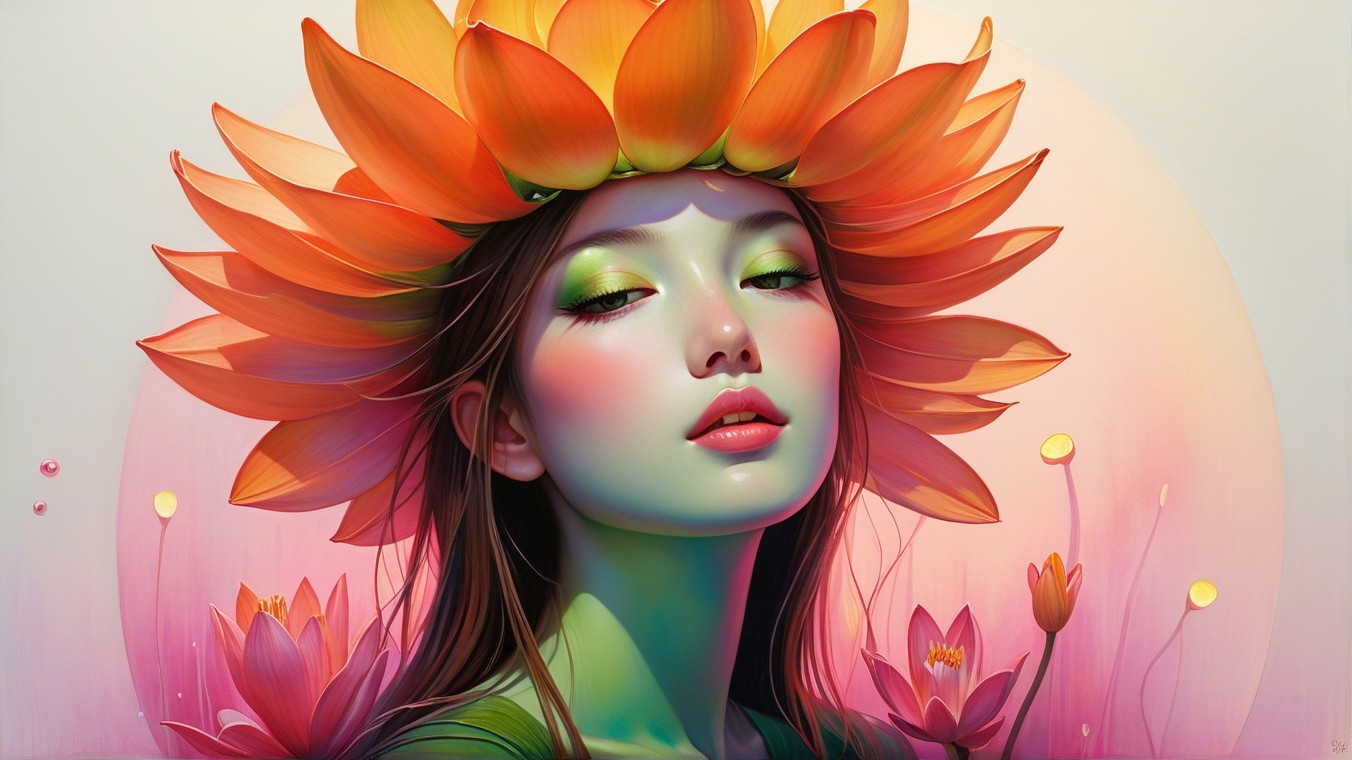 Surreal Portrait of Woman Amid Vibrant Flower Petals