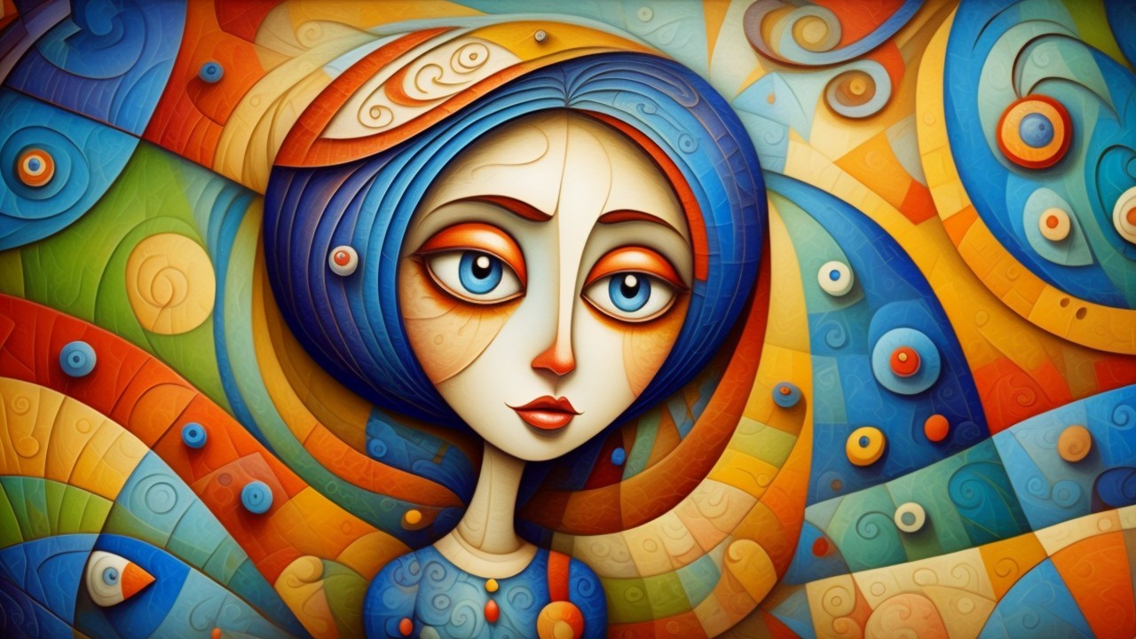 Vibrant Portrait of a Woman with Colorful Hair and Background