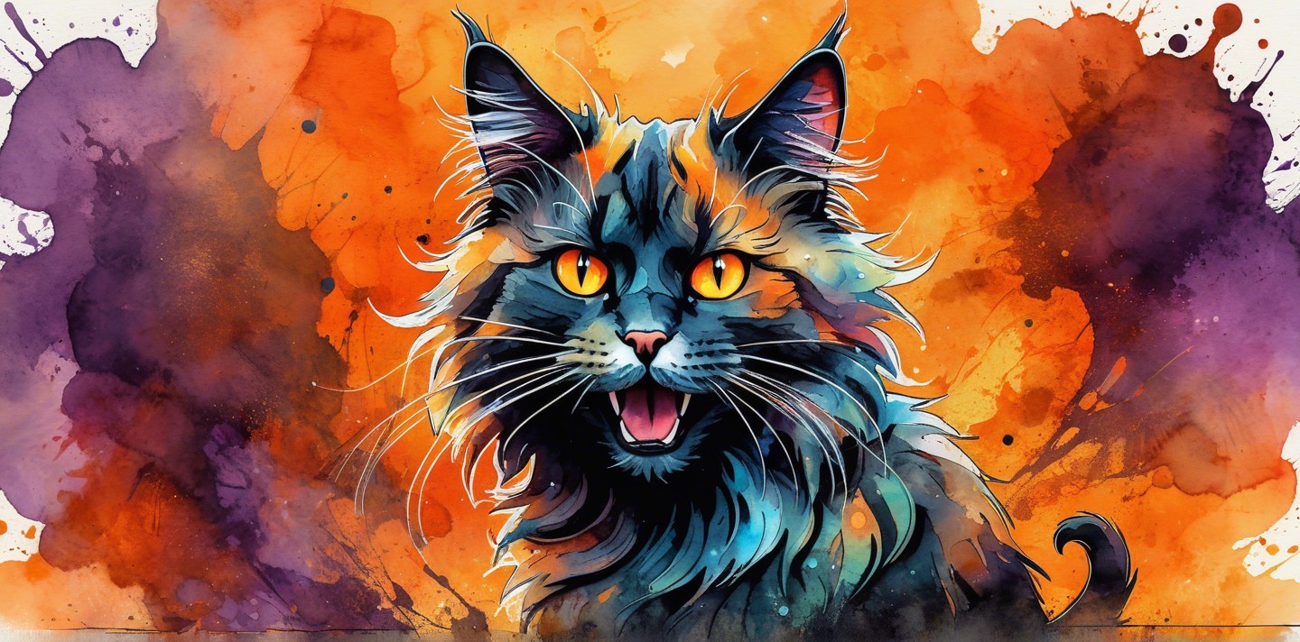 Vibrant Cat Illustration with Abstract Color Patterns