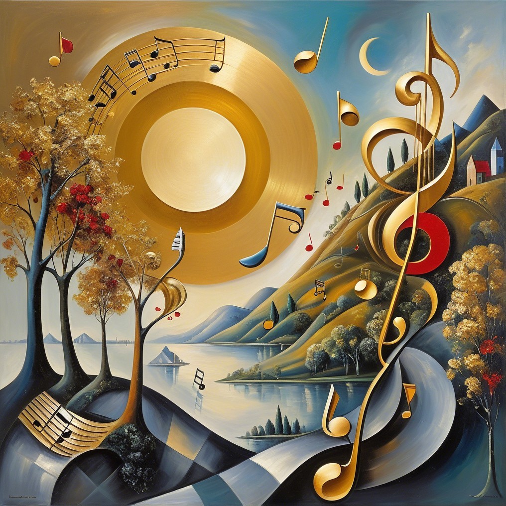 Abstract Landscape Blending Music and Nature Elements