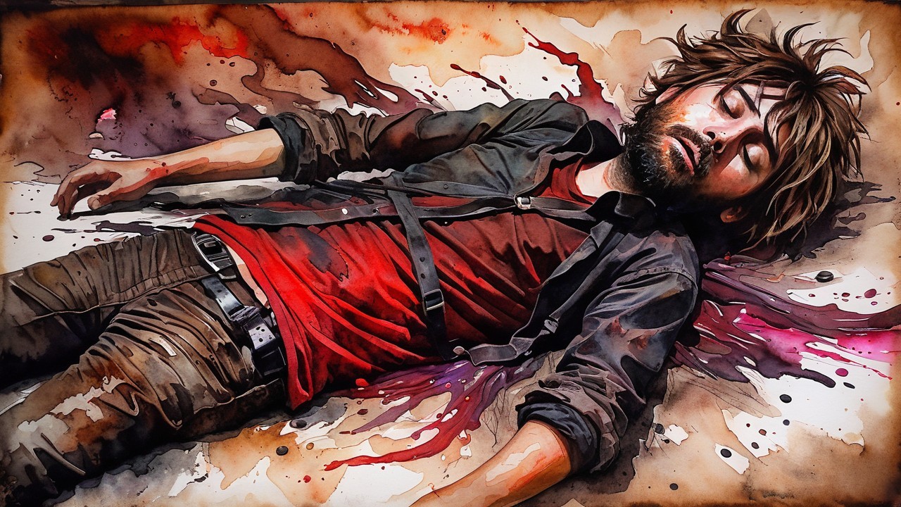 Man Lying Unconscious on Colorful Background