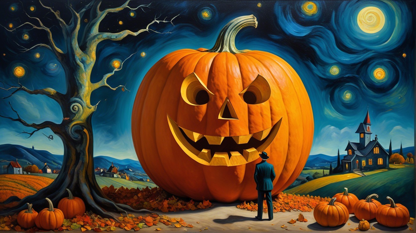 Whimsical Halloween Landscape with Jack-o'-Lantern