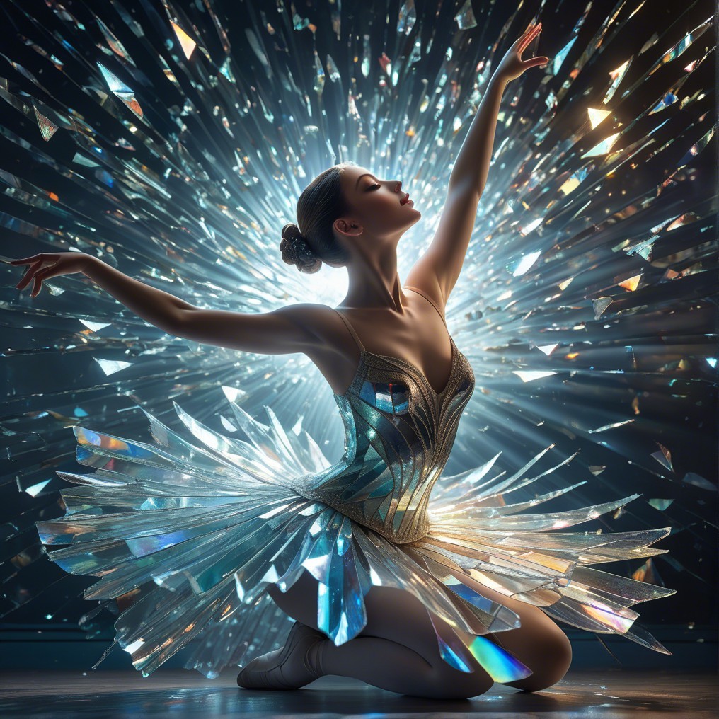 Ballet Dancer in Ethereal Scene with Crystal Shards