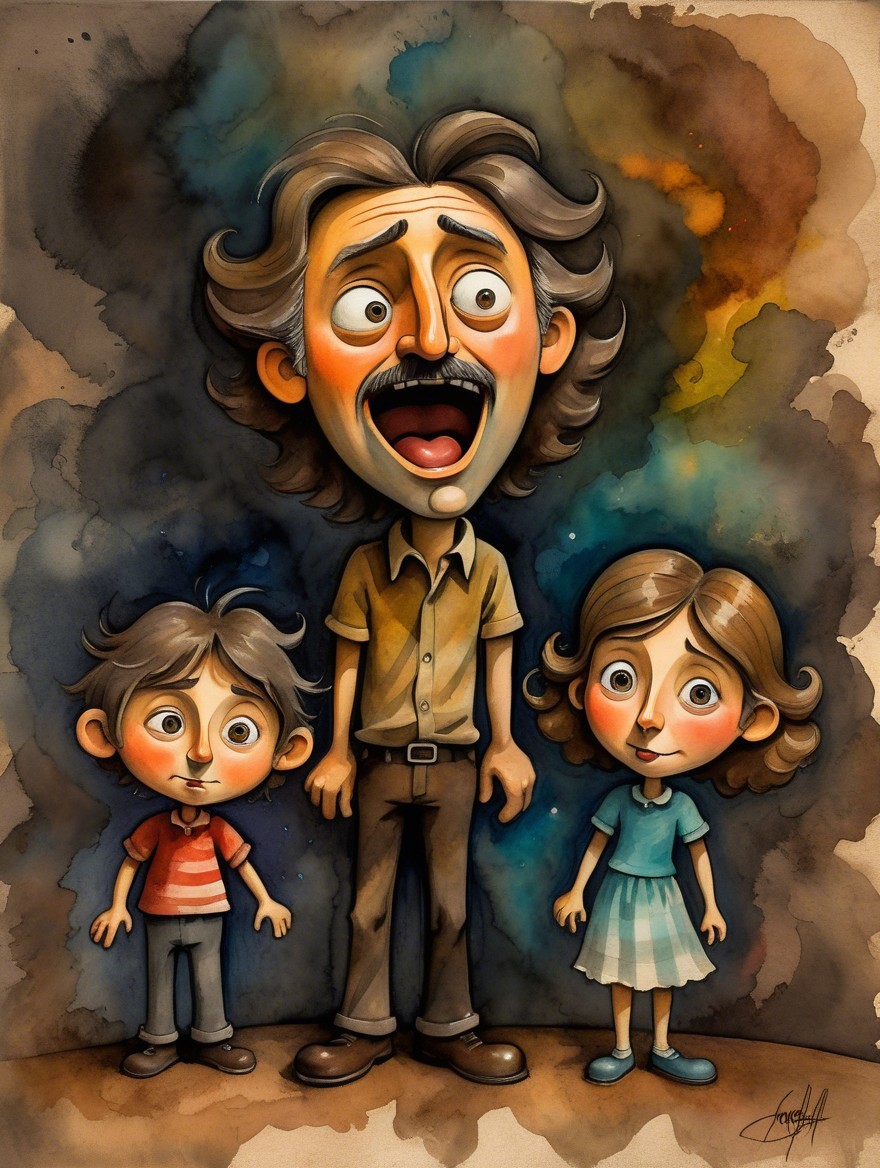Whimsical Family Scene with Animated Characters