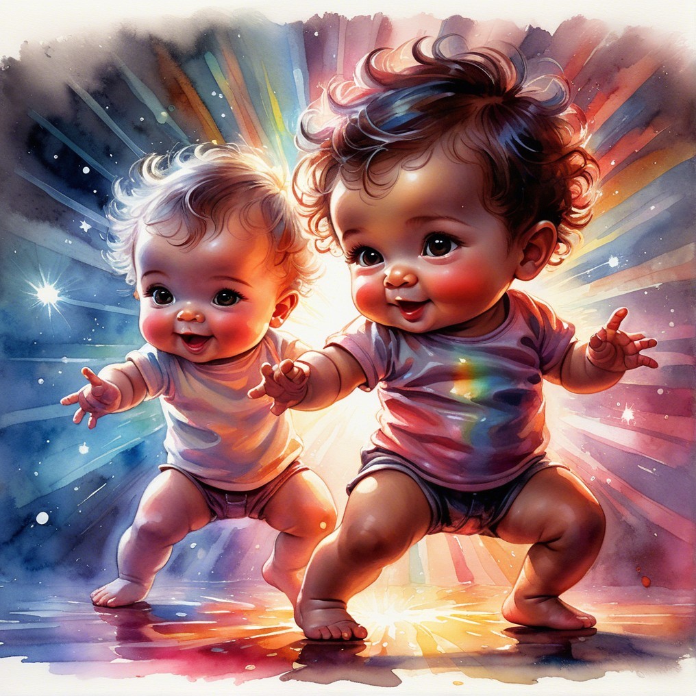 Two Babies Smiling in Colorful Background Setting
