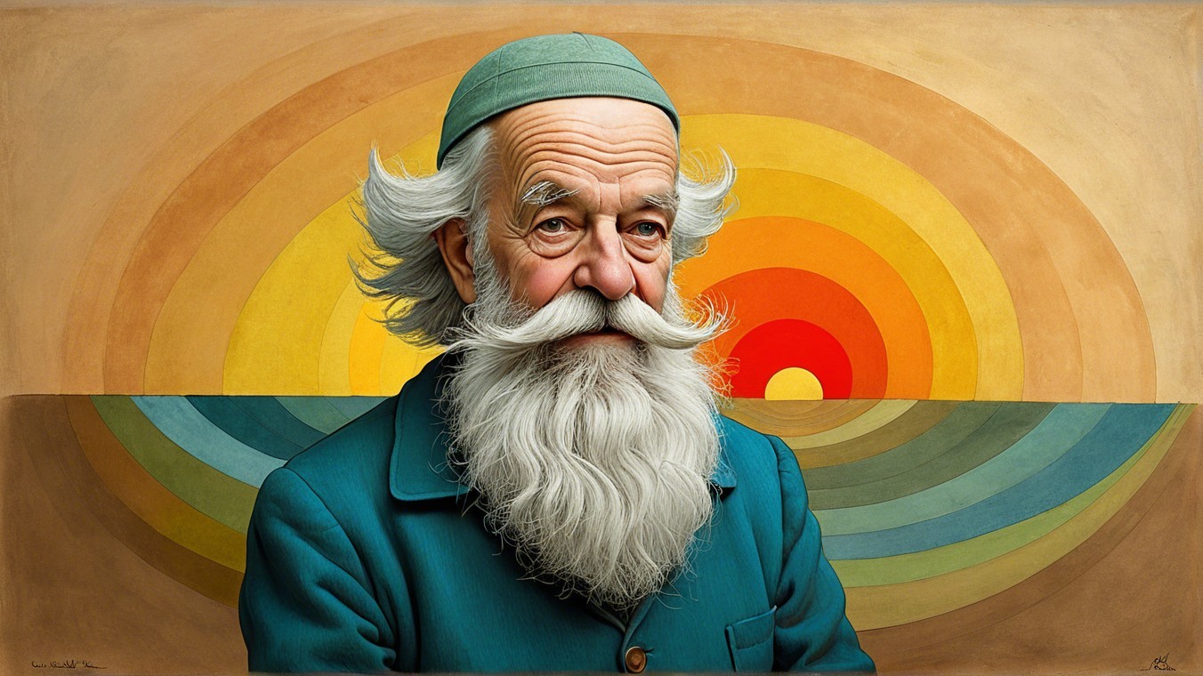 Portrait of a Wise Man with Abstract Sunset Background