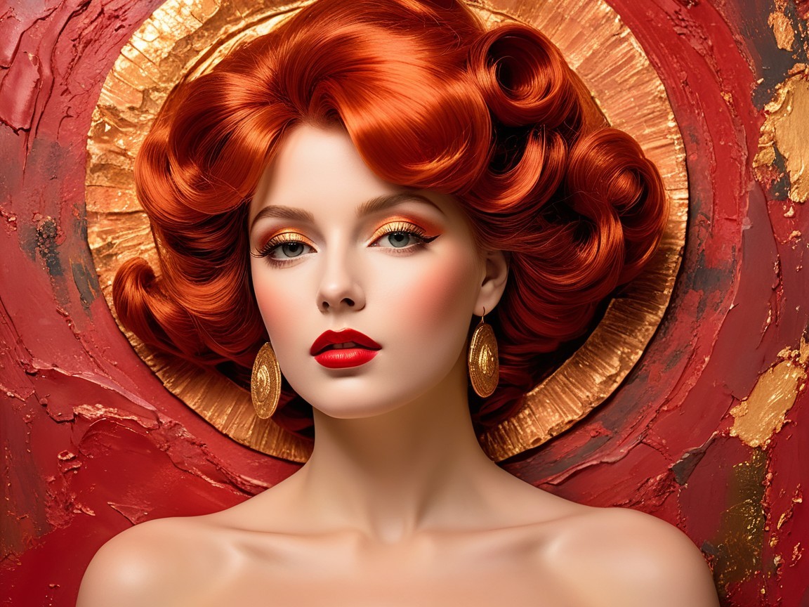 Portrait of a Woman with Red Hair and Gold Accents
