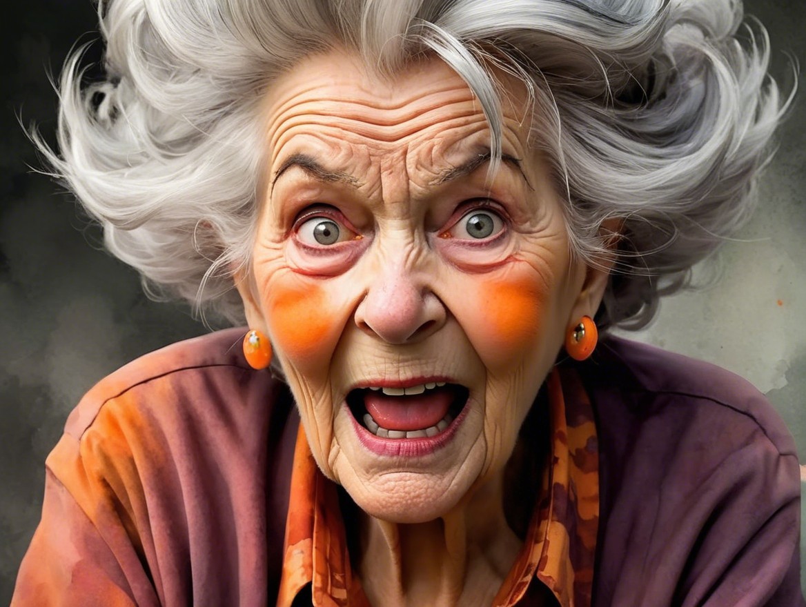 Elderly Woman with Silver Hair and Intense Expression