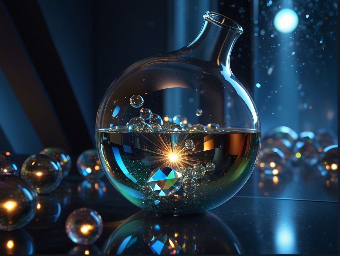 Translucent Glass Flask with Colorful Liquid and Crystals
