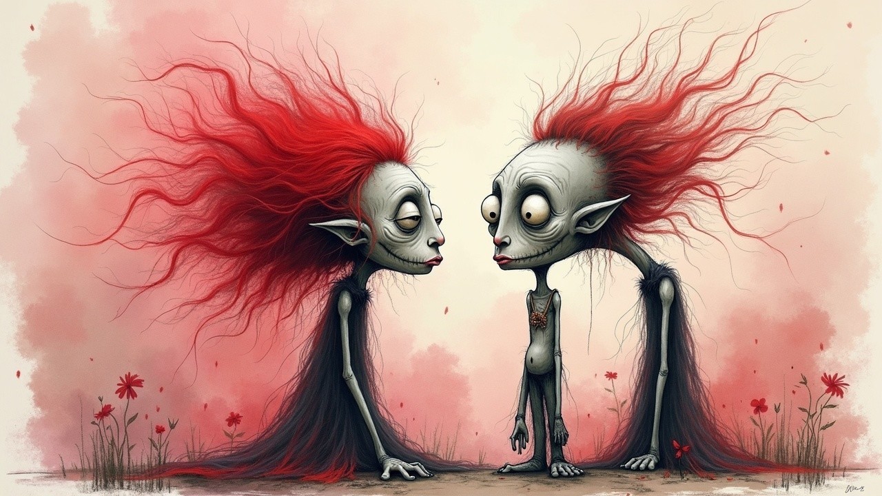 Surreal Landscape with Ethereal Figures and Flowers