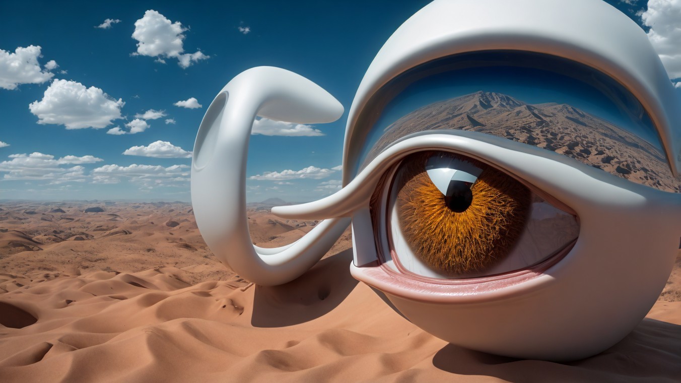Surreal Landscape with Giant Abstract Eye Sculpture