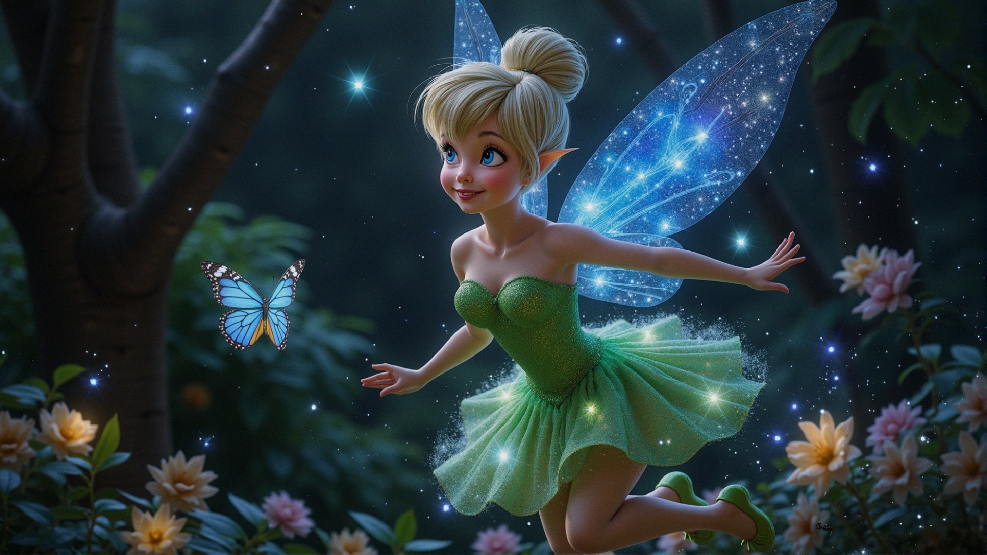 Whimsical Fairy in a Magical Flower-filled Forest