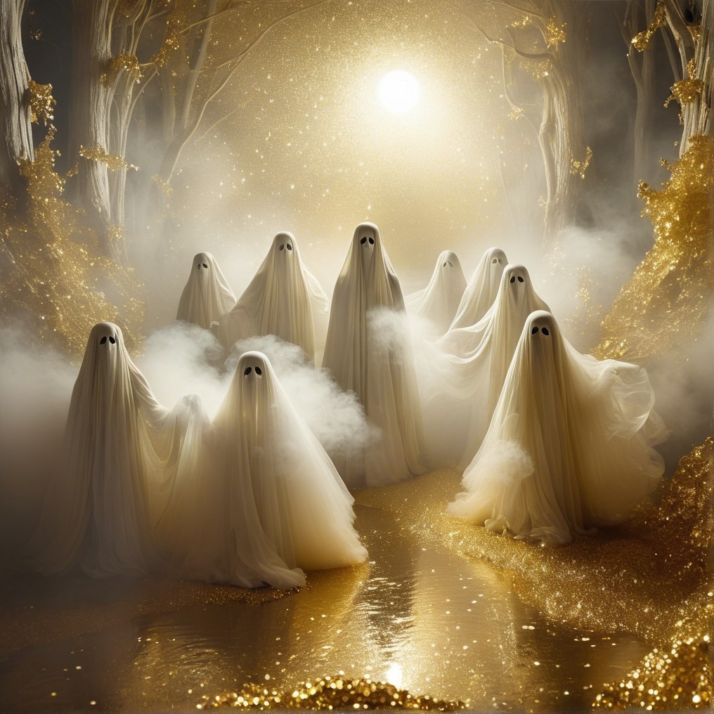 Ethereal Figures in a Golden Misty Landscape