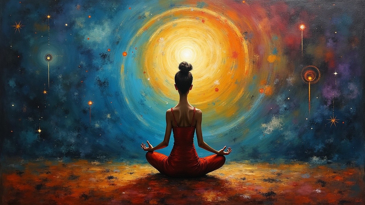 Serene Figure Meditating in a Colorful Cosmic Scene