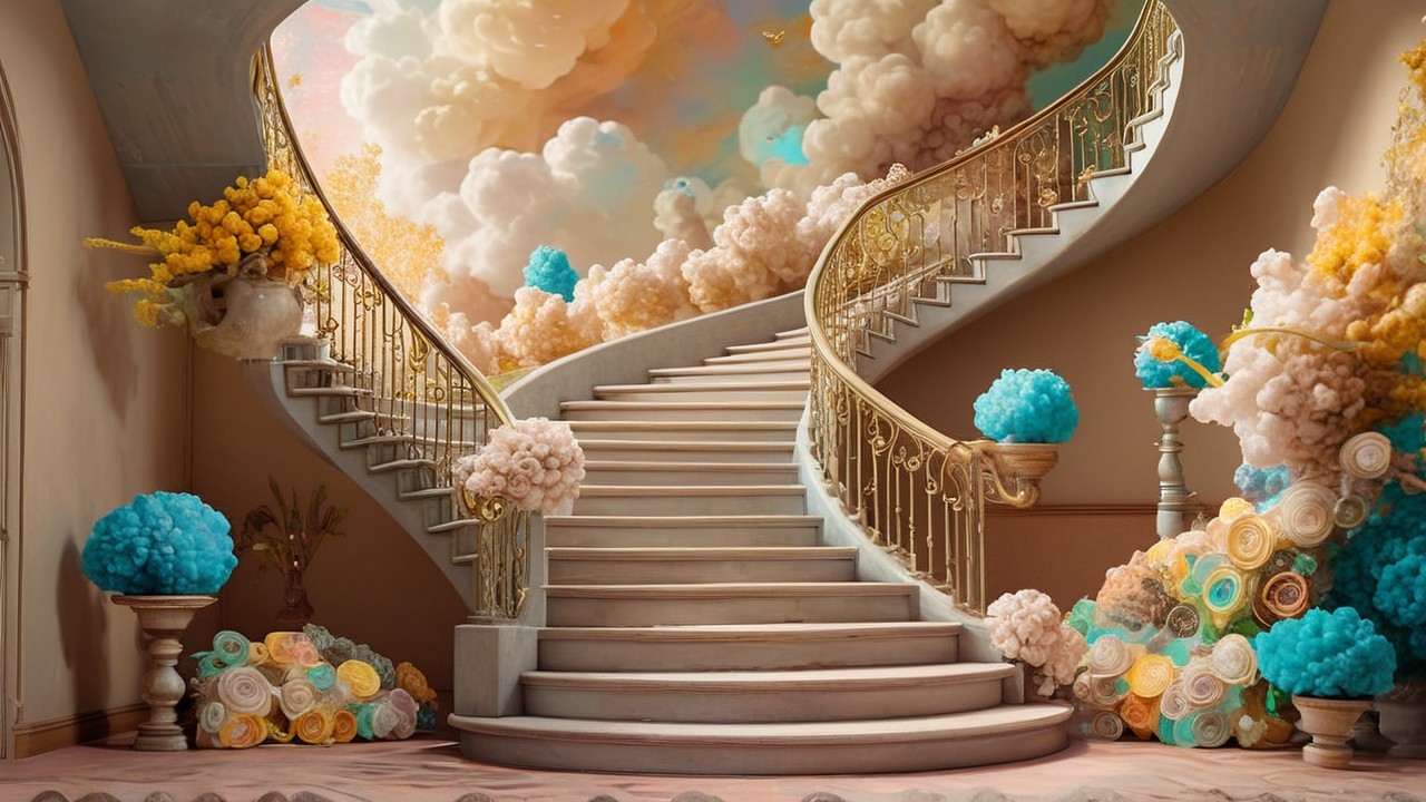 Elegant Grand Staircase with Floral Arrangements