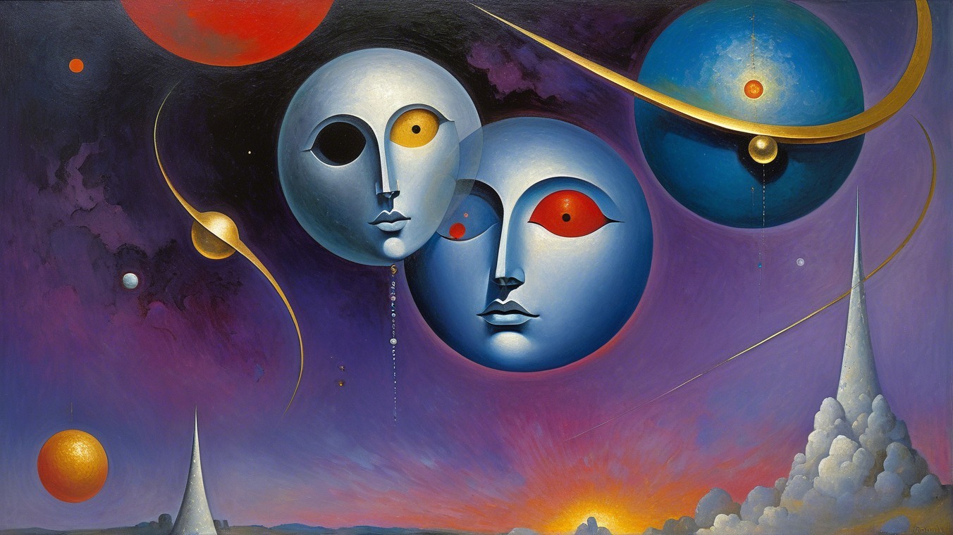 Stylized Faces with Cosmic Backdrop and Structures