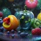 Surreal Arrangement of Fruits and Vegetables in Soft Light