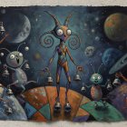 Abstract Oil Painting of Colorful Aliens on Rainbow Hill