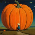 Whimsical Pumpkin Scene Under a Starlit Sky