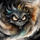 Cartoon Character with Skull Face and Vibrant Colors