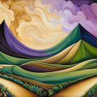 Vibrant Landscape with Hills, Mountains, and Sunlight