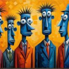 Colorful Painting of Seven Stylized Characters