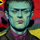 Surreal Portrait of Green-Skinned Figure in Landscape