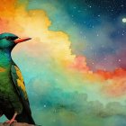Vibrant Bird Against Cosmic Colorful Backdrop
