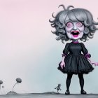 Whimsical Caricature of a Woman with a Dog