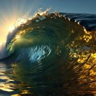 Golden Sunset Wave with Turquoise Reflections