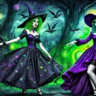 Elegant Witches in a Mystical Forest Setting