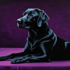 Black Labrador Retriever on Purple Background Portrait