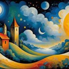 Vibrant Landscape with Whimsical Towers and Trees