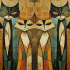 Colorful Artwork of Six Stylized Cats in Robes